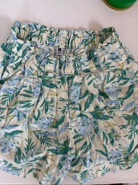 Kids’s Floral Paperbag Waist Shorts - Cream & Green
